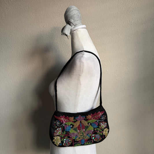 Flower beaded mini shoulder bag