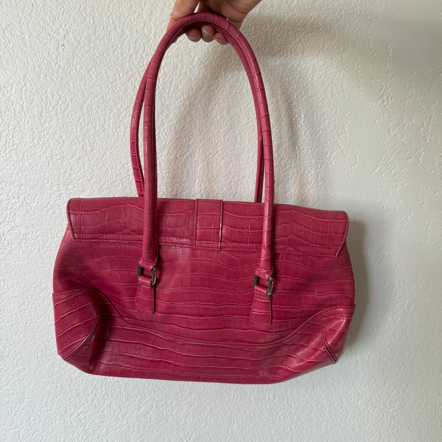 Pink croc shoulder bag