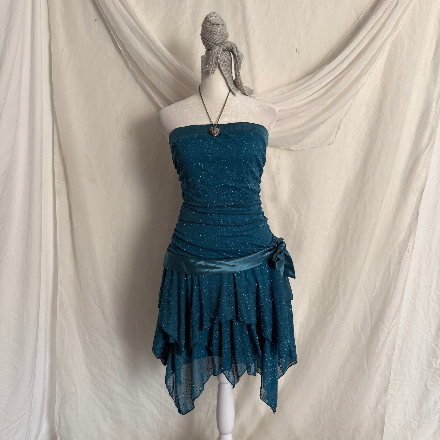 Turquoise blue ruffle flair dress