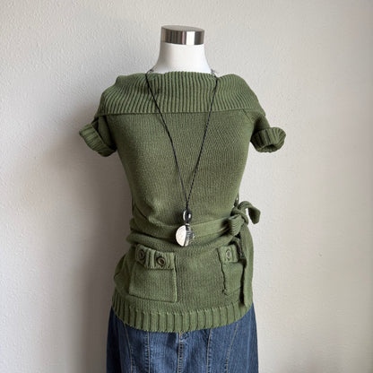 Y2K green cardigan top