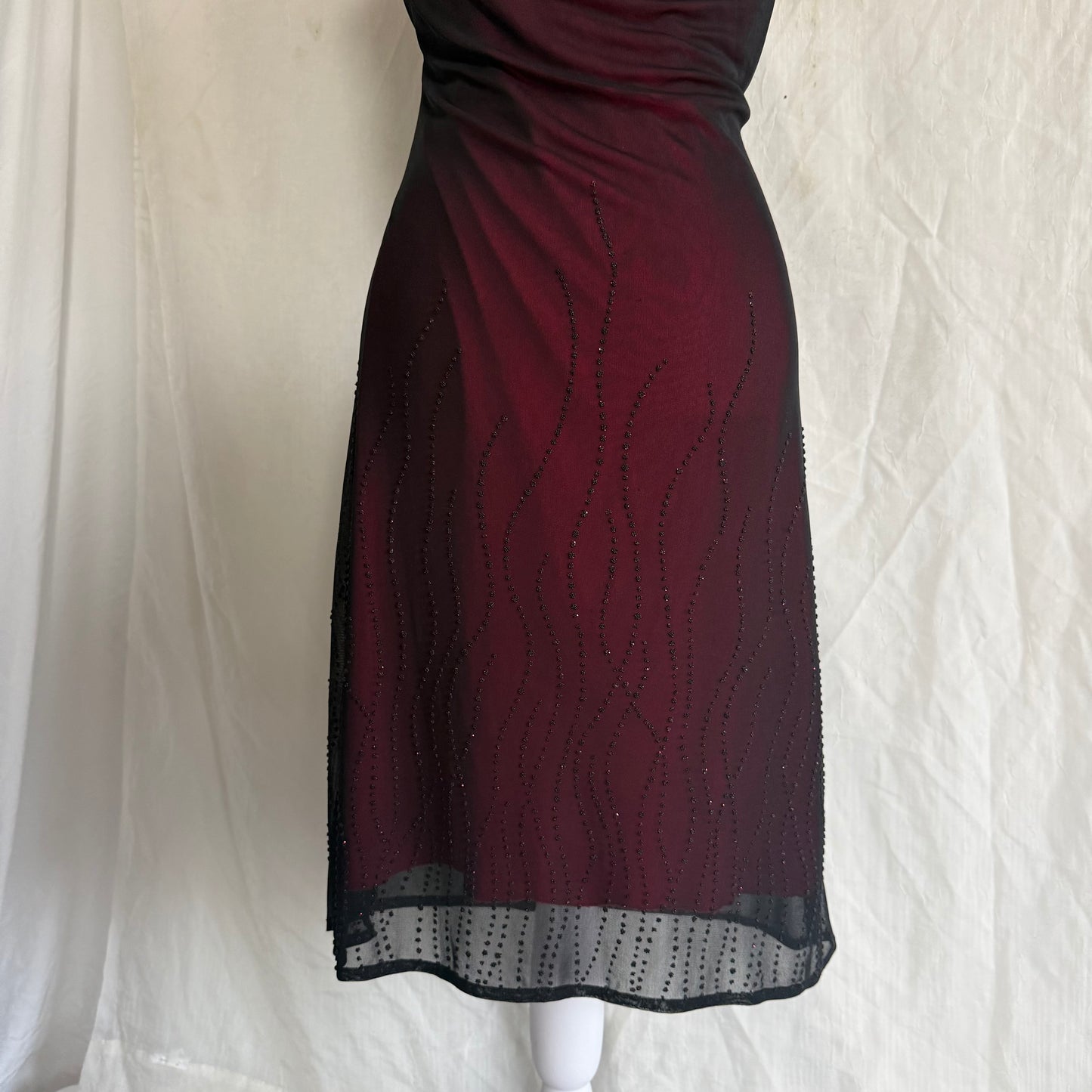 2000s black beaded mesh dress
