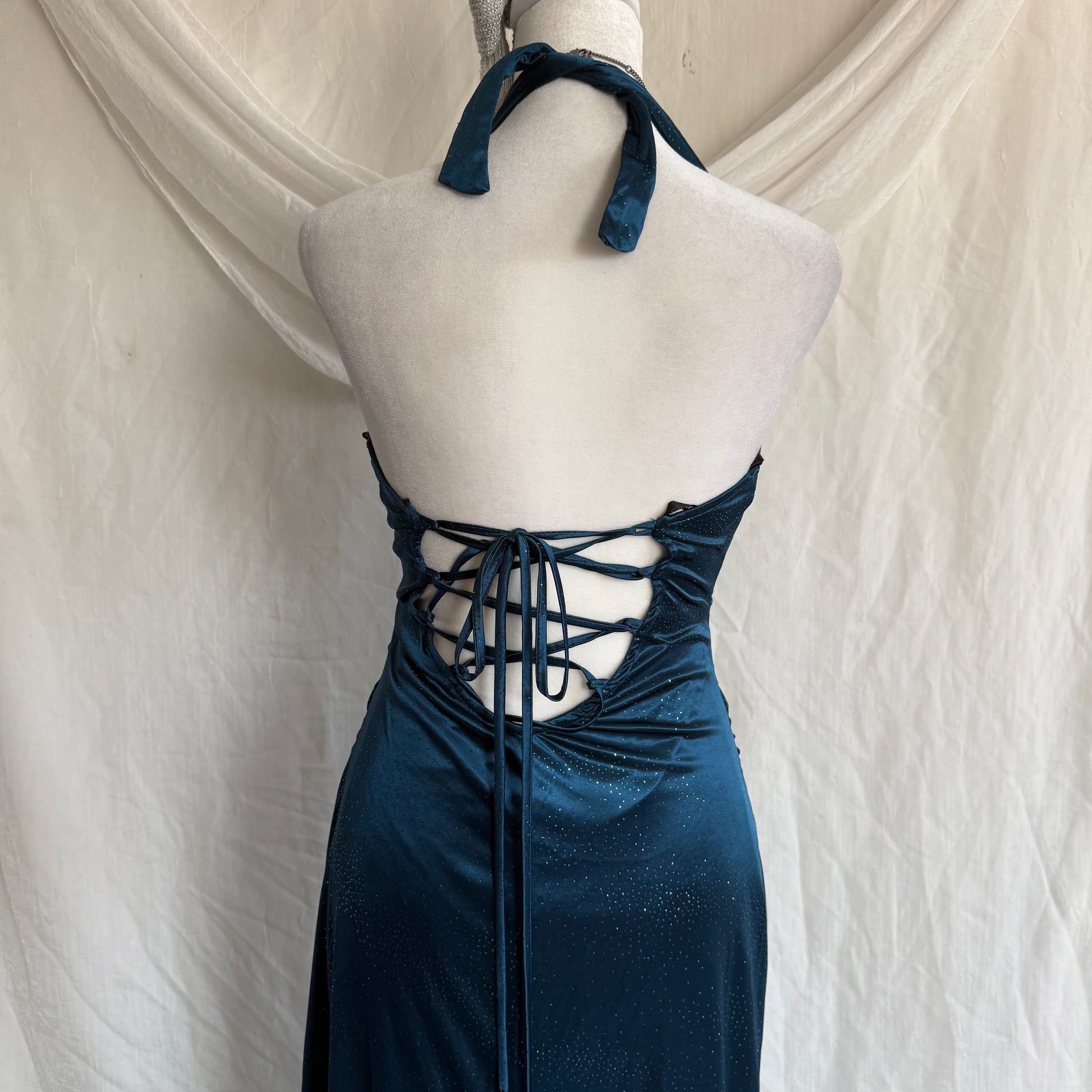 2000s City Triangles blue glitter draping dress – Lucid Garments