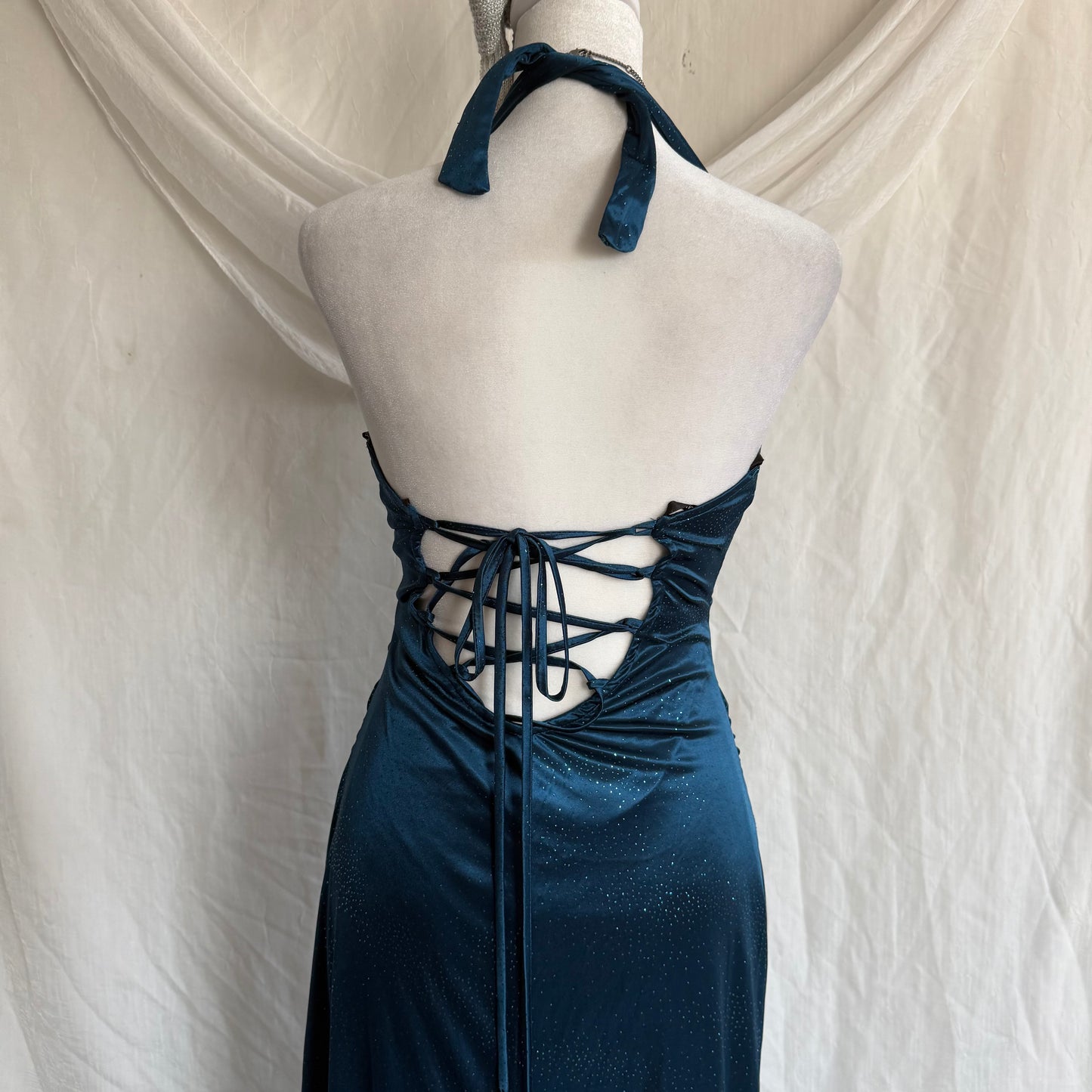 2000s City Triangles blue glitter draping dress