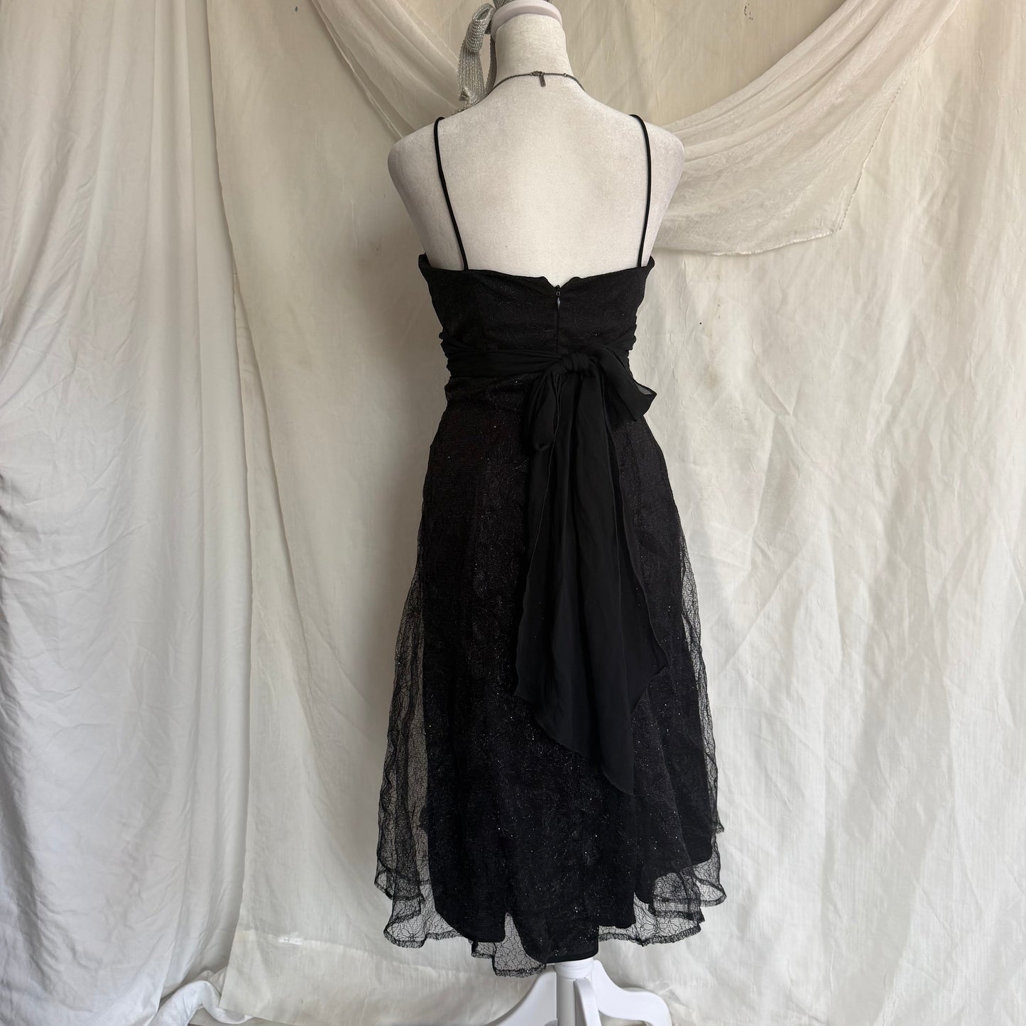 2000s black glitter ruffle dress