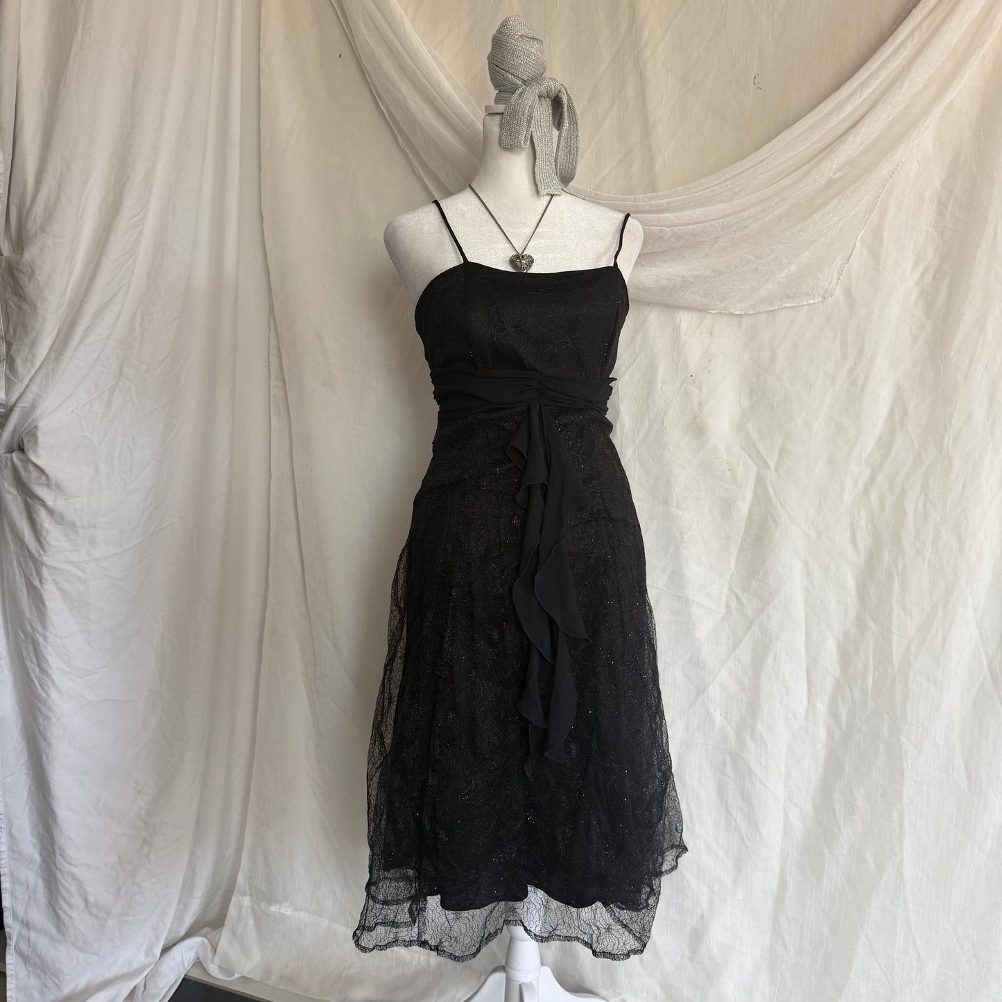 2000s black glitter ruffle dress