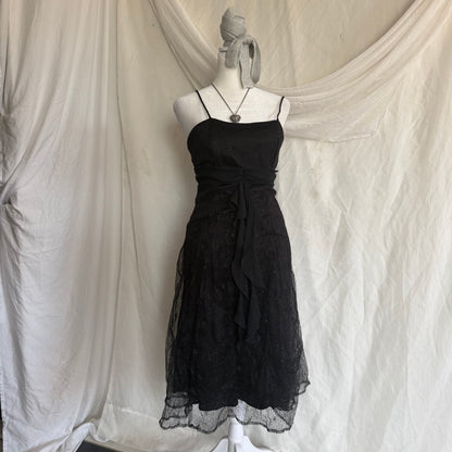 2000s black glitter ruffle dress