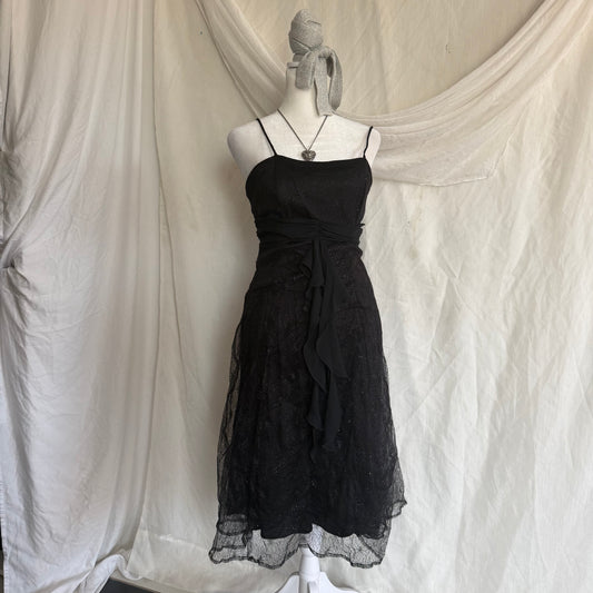 2000s black glitter ruffle dress
