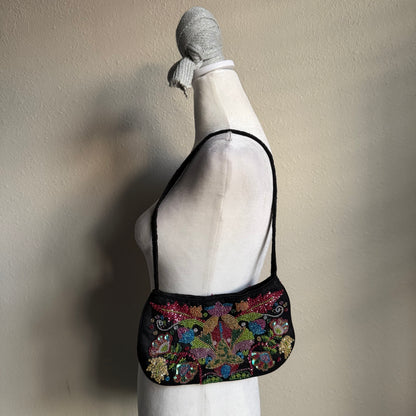 Flower beaded mini shoulder bag