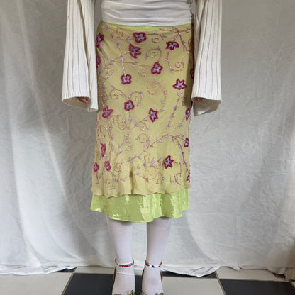 Pink beaded flower silk maxi