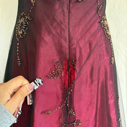 2000s Betsey flower beaded red prom gown