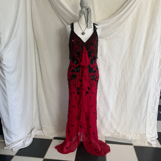 2000s Red cocktail beaded dress