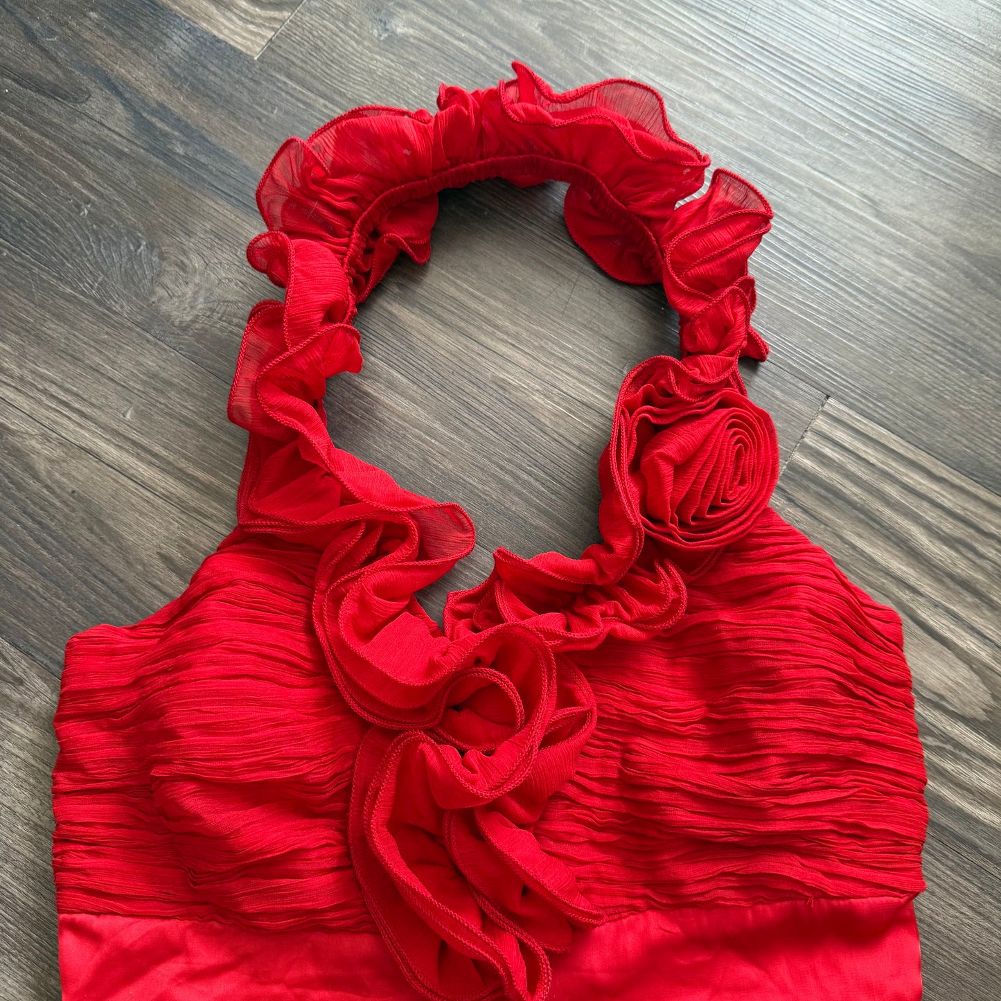 Red clubbing rose halter top