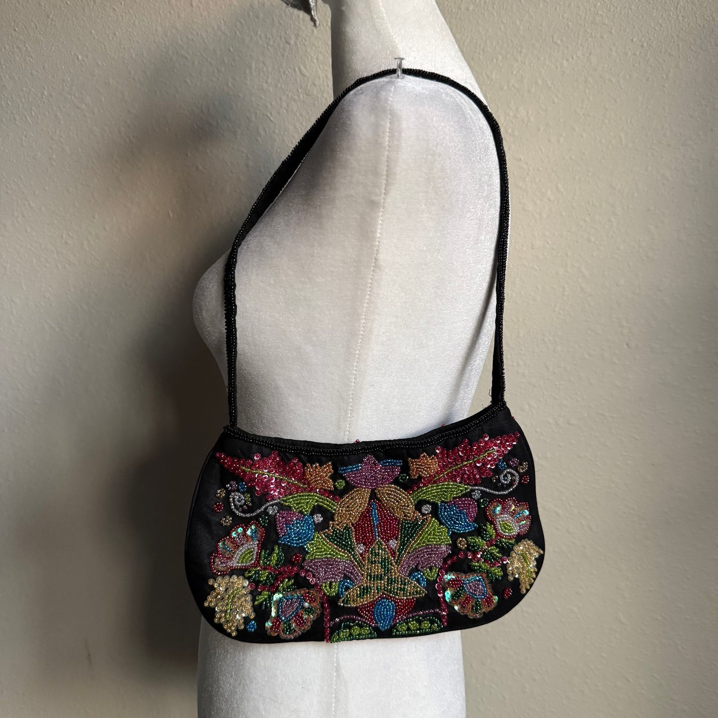 Flower beaded mini shoulder bag