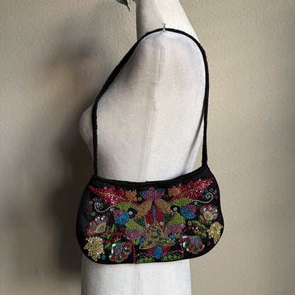 Flower beaded mini shoulder bag