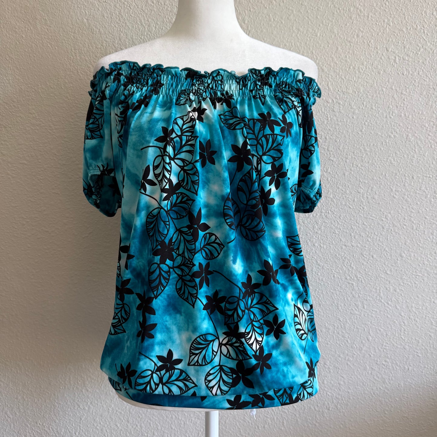 Turquoise boho flower top