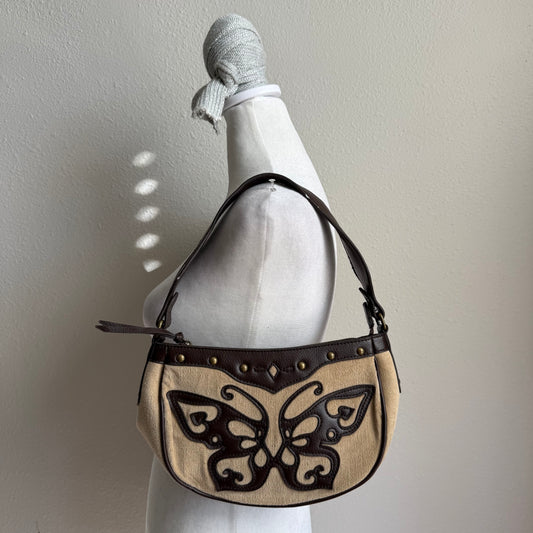 Butterfly beige shoulder bag