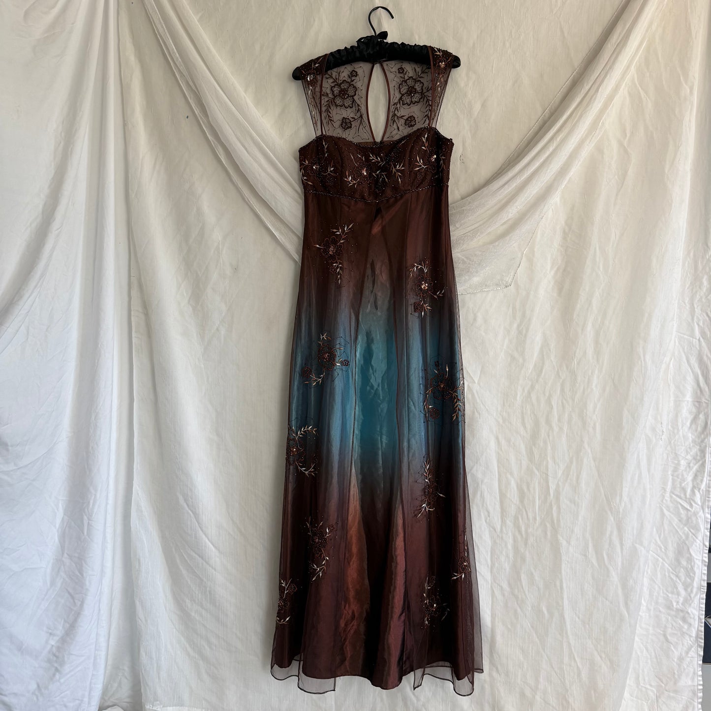 2000s whimsical prom beaded flower dress