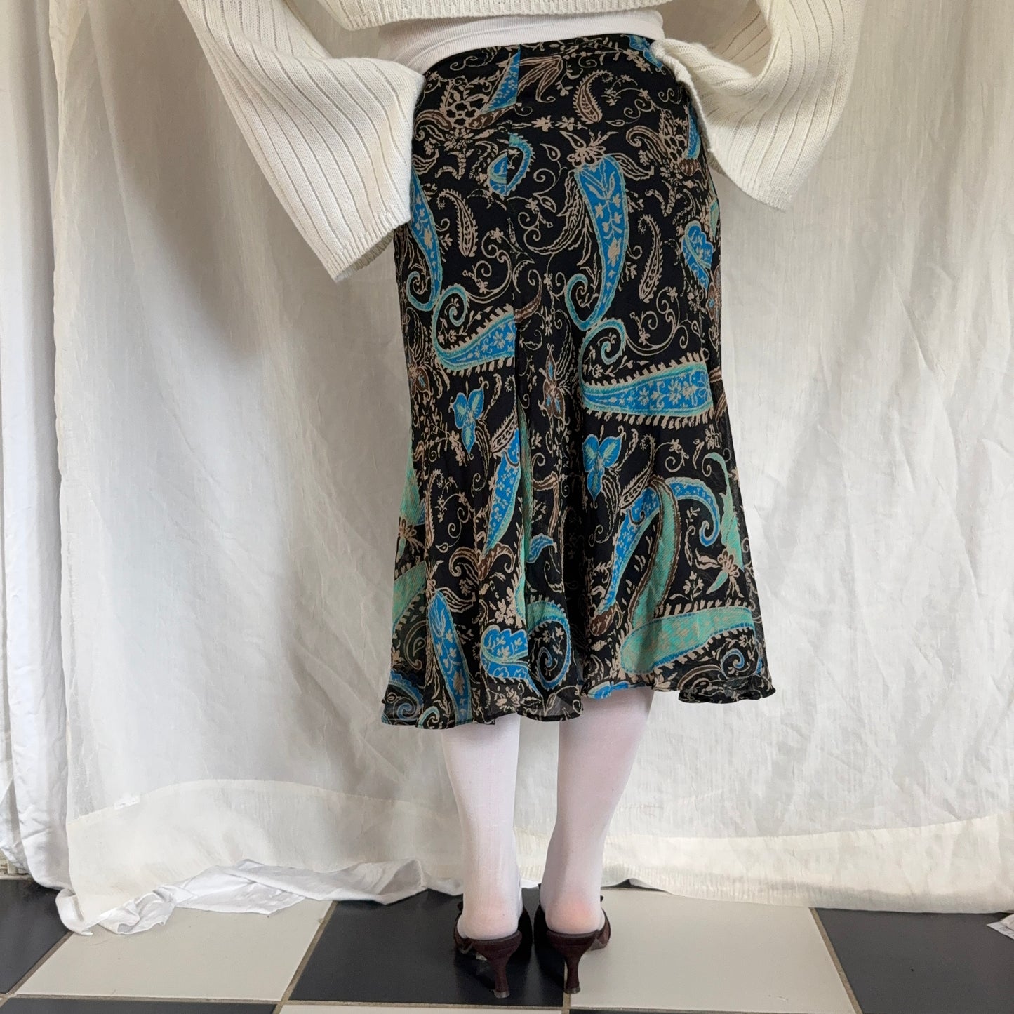 Paisley blue boho midi skirt