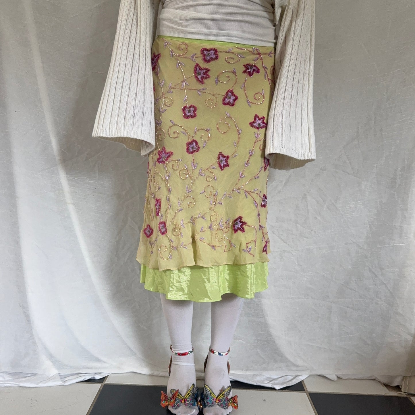 Pink beaded flower silk maxi
