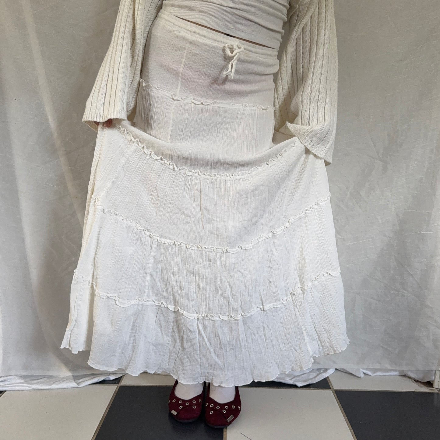 White flowy maxi skirt