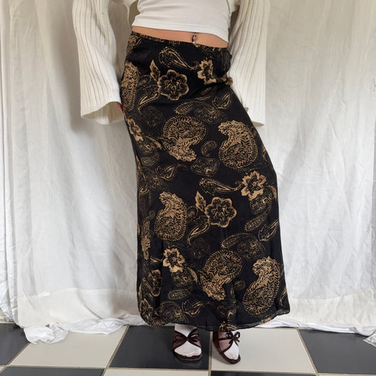 Black paisley flower maxi skirt