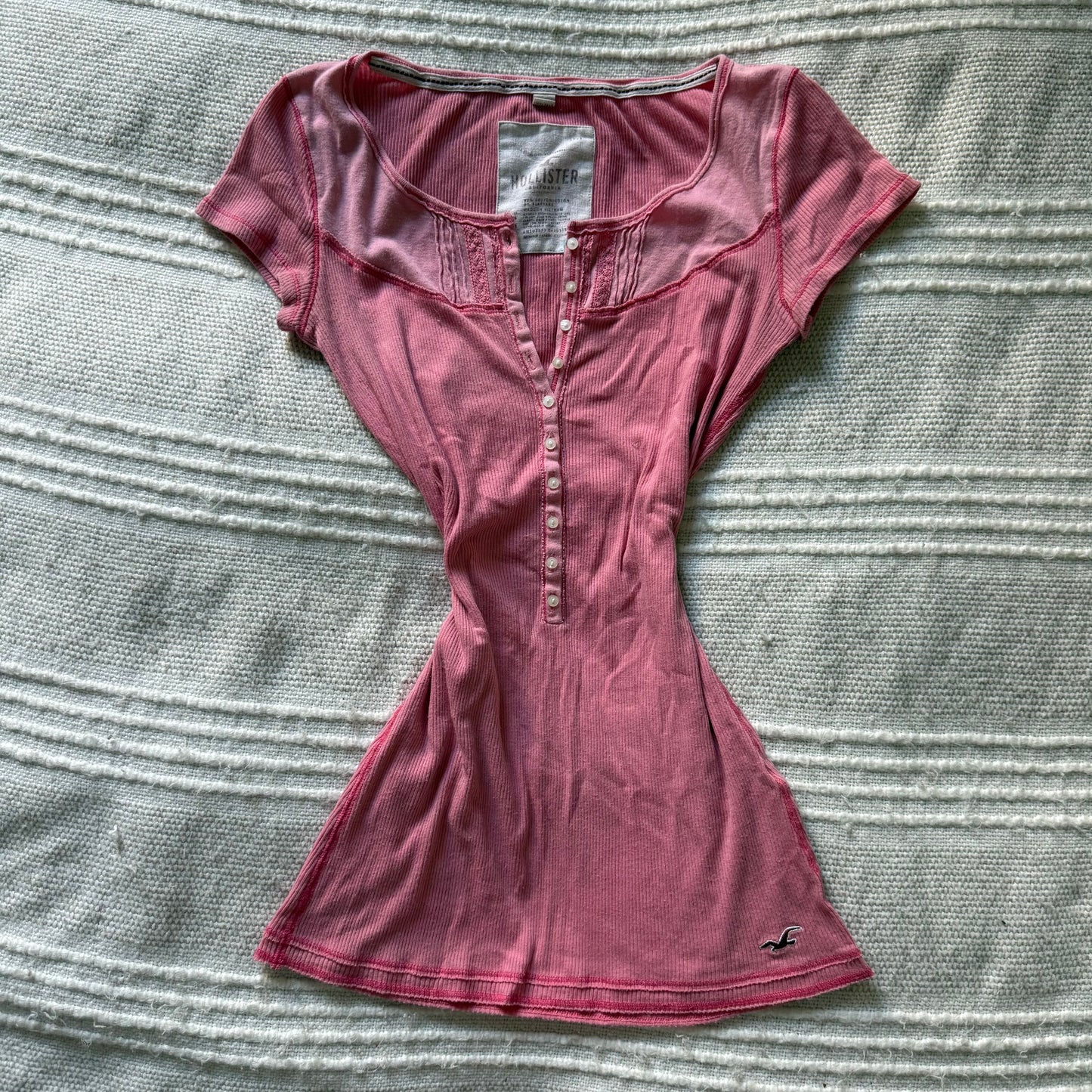 Hollister pink lace henley top