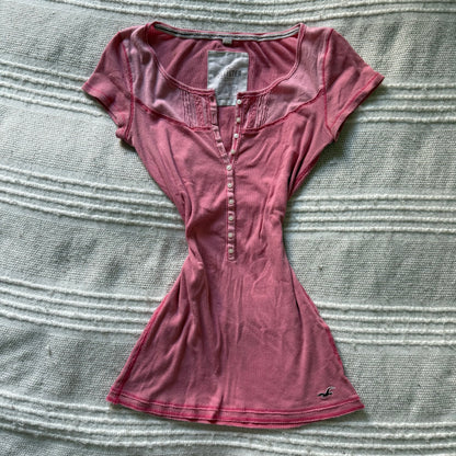 Hollister pink lace henley top