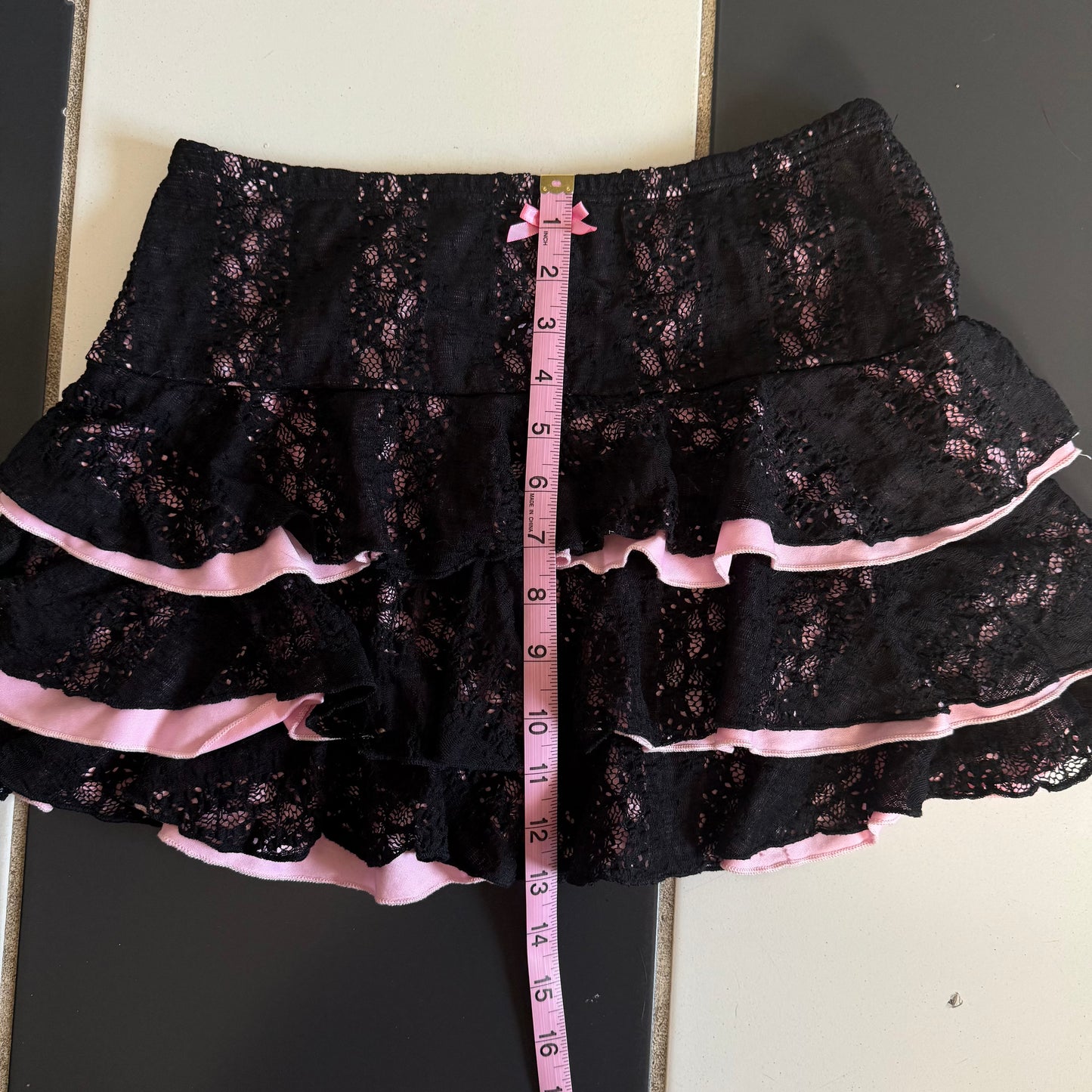Black lace frilly mini skirt