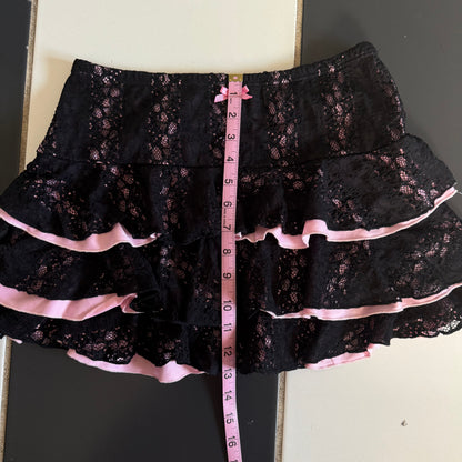 Black lace frilly mini skirt