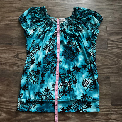 Turquoise boho flower top