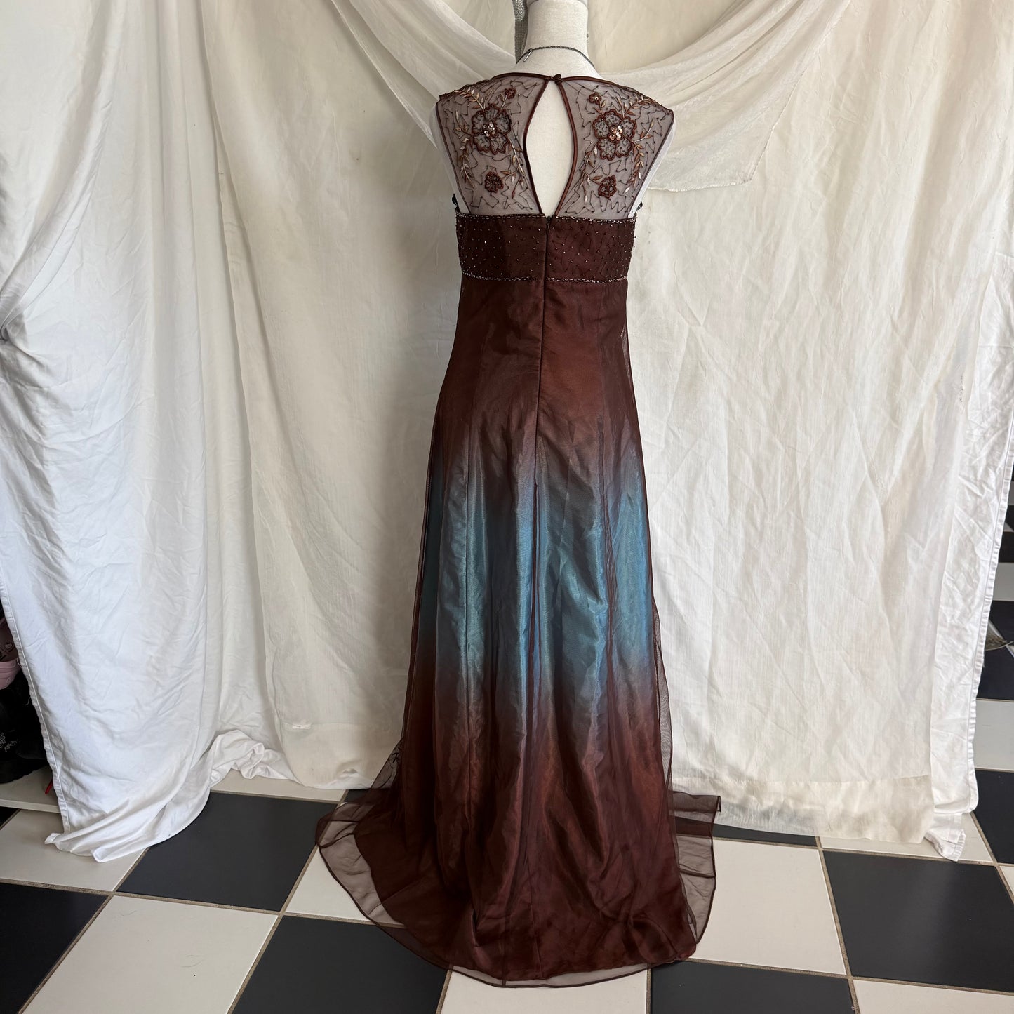 2000s whimsical prom beaded flower dress