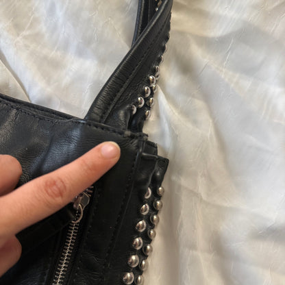 Studded zipper shoulder bag