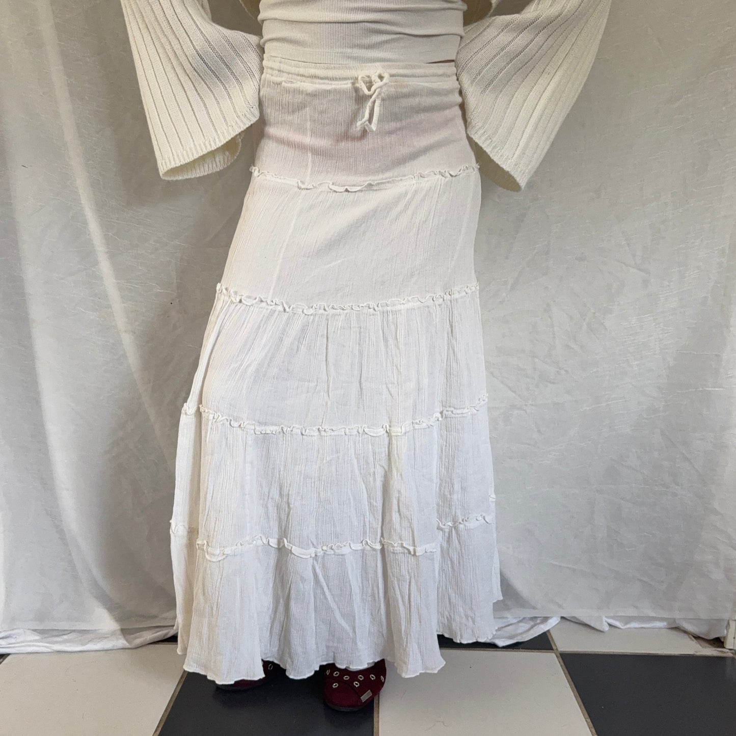 White flowy maxi skirt