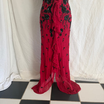 2000s Red cocktail beaded dress