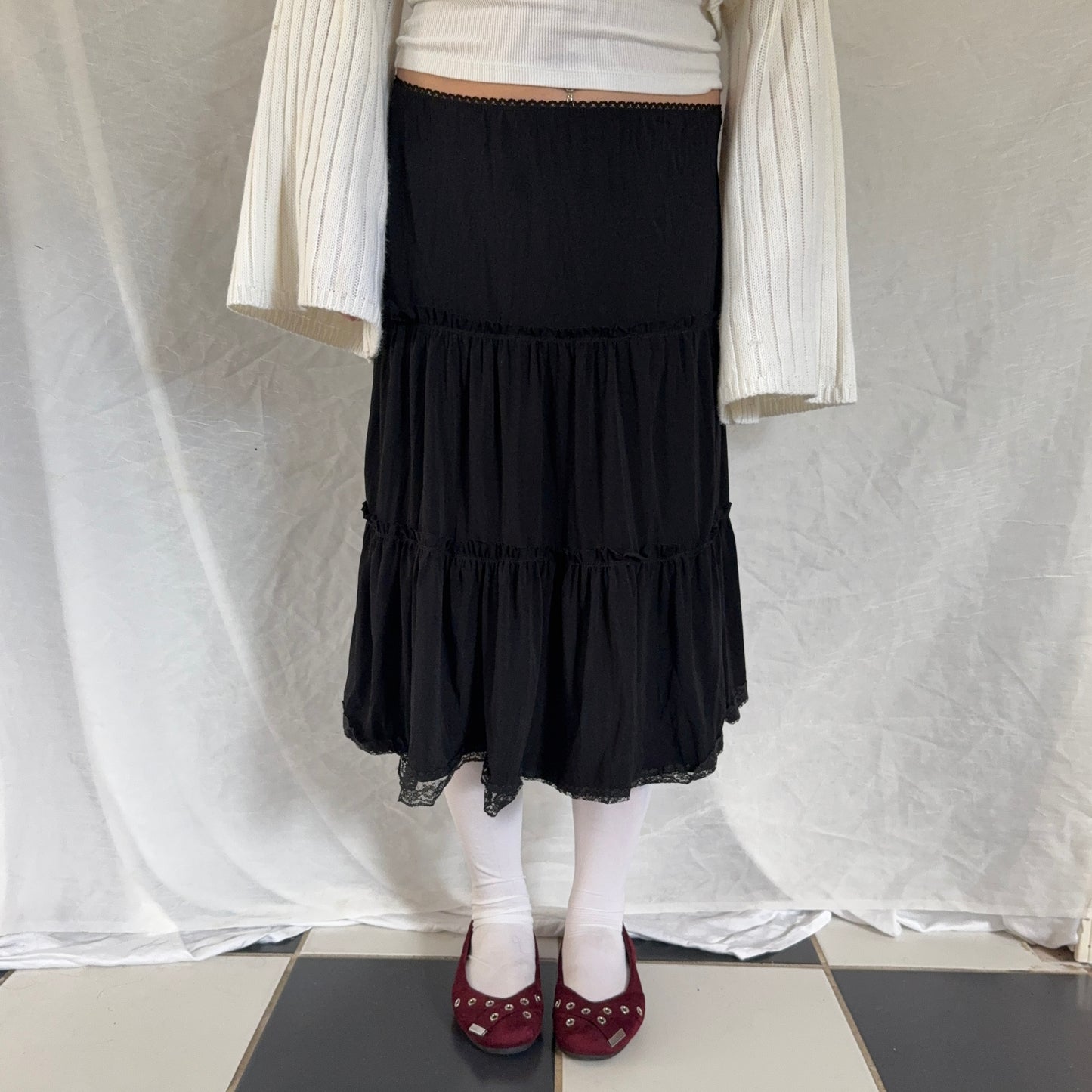 Black flowy midi skirt