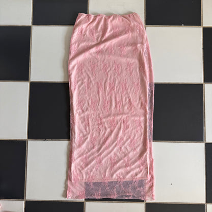 Pink lace fitted maxi