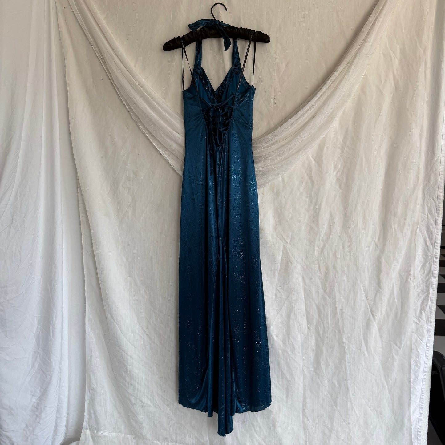 2000s City Triangles blue glitter draping dress