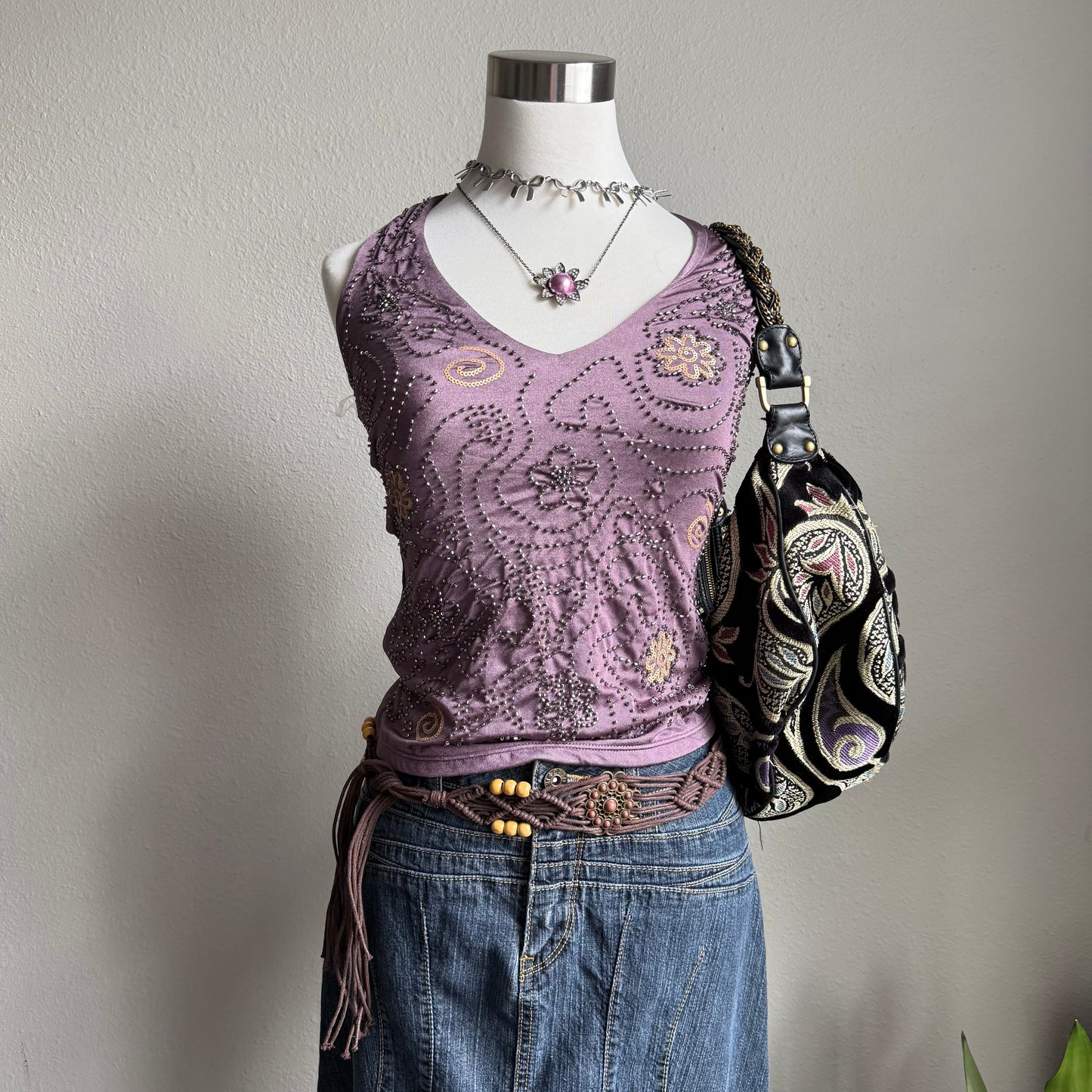 2000s brown beaded belt
