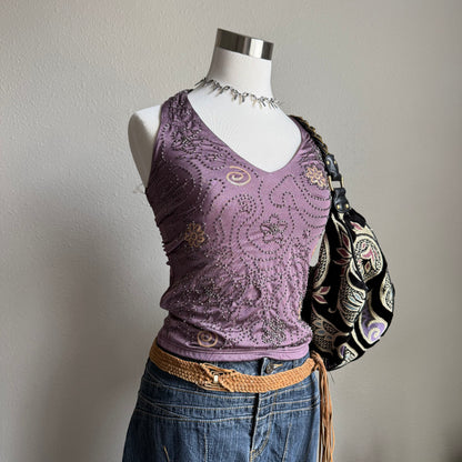 2000s soft brown crochet beaded belt