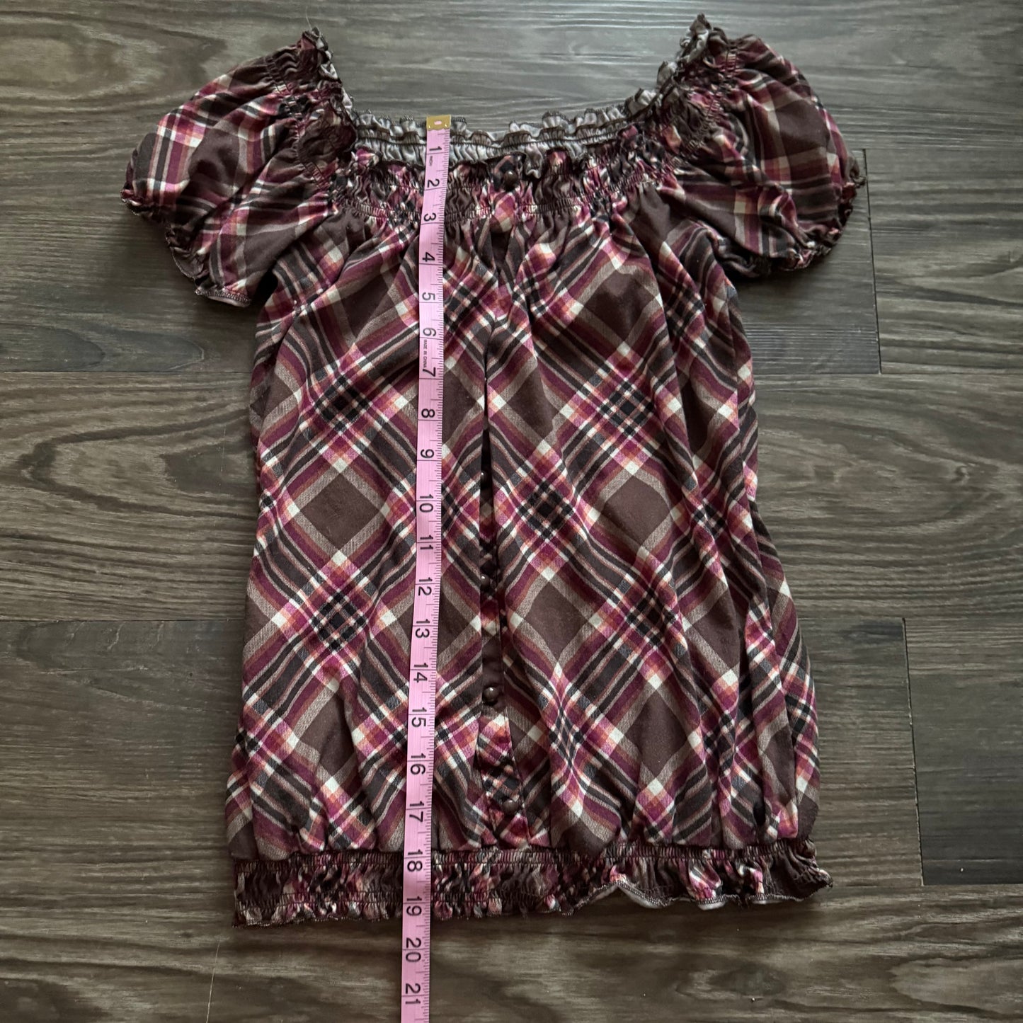 Brown plaid button top