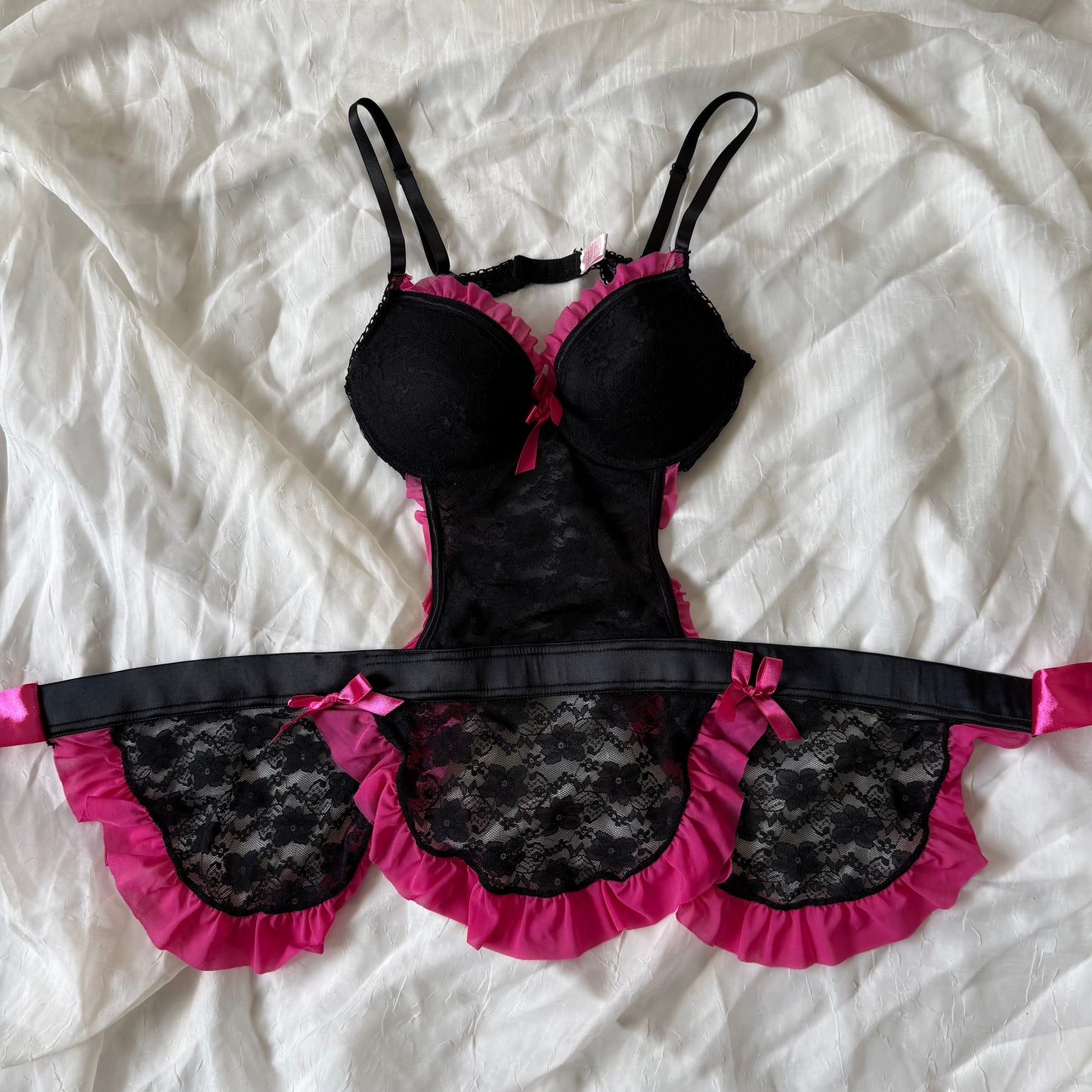 Pink lace lingerie maid top