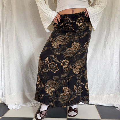 Black paisley flower maxi skirt