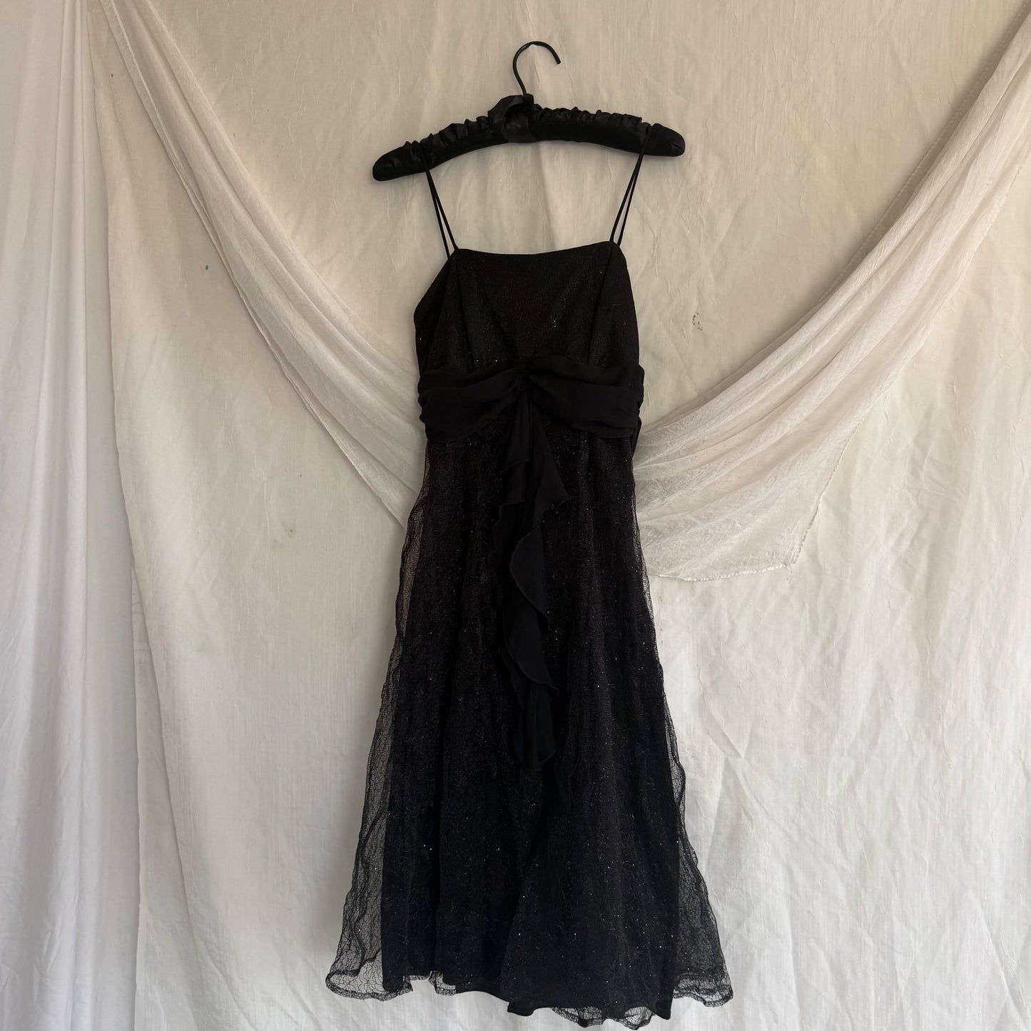 2000s black glitter ruffle dress