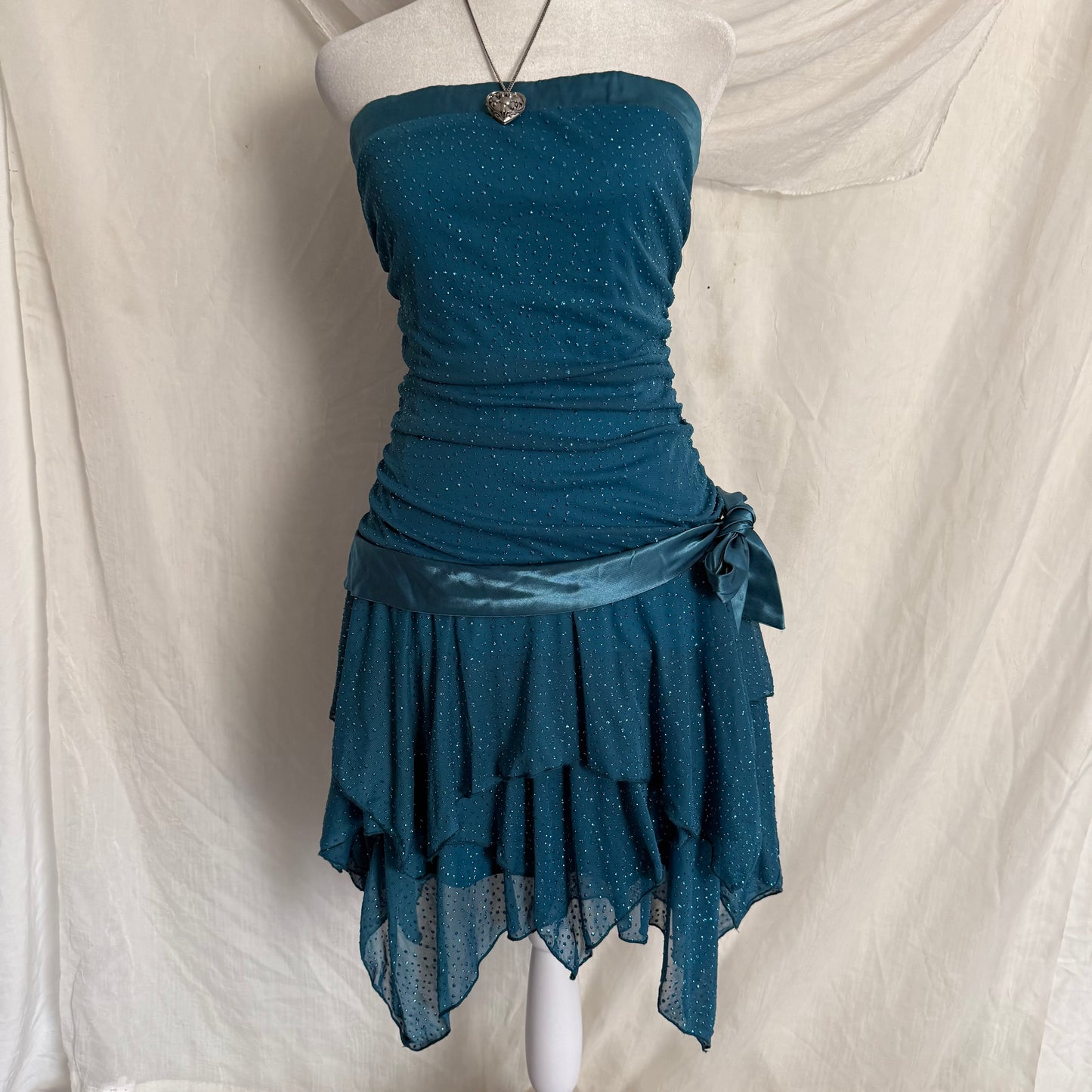 Turquoise blue ruffle flair dress