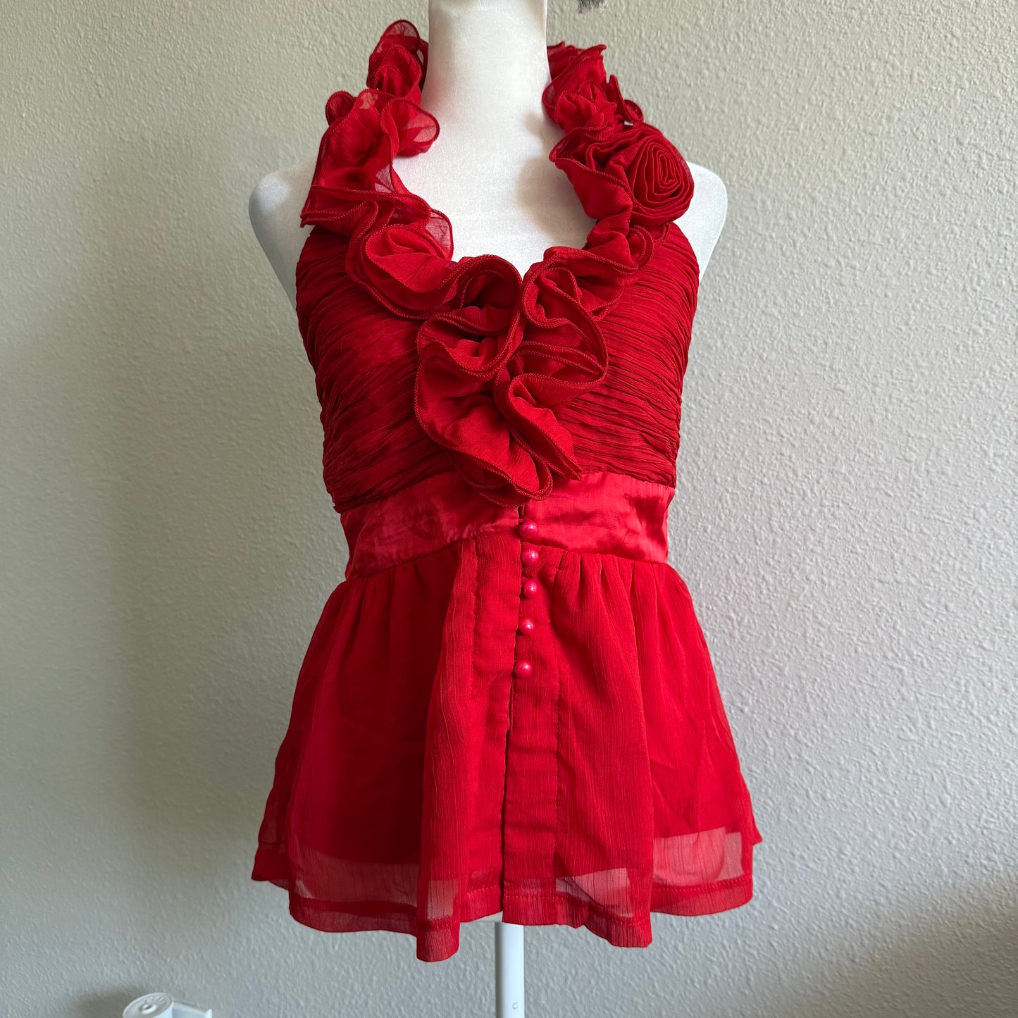 Red clubbing rose halter top