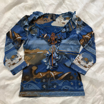 ruffle euro print sleeved top