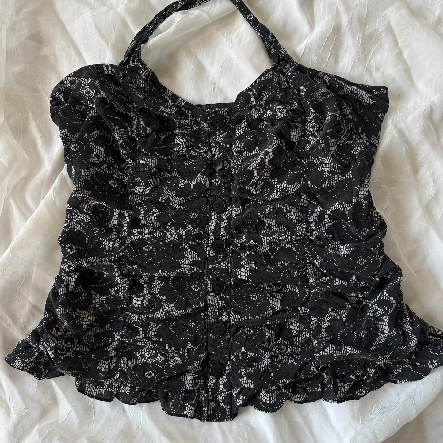 black flower cinched halter top