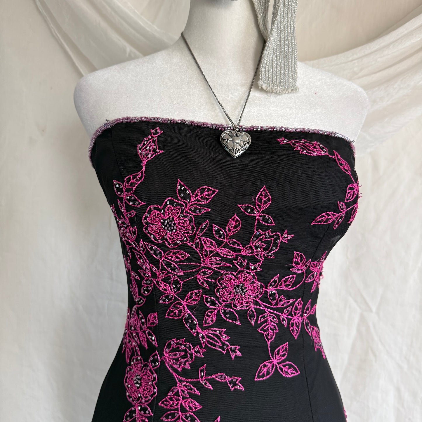 2000s Cache pink prom beaded gown