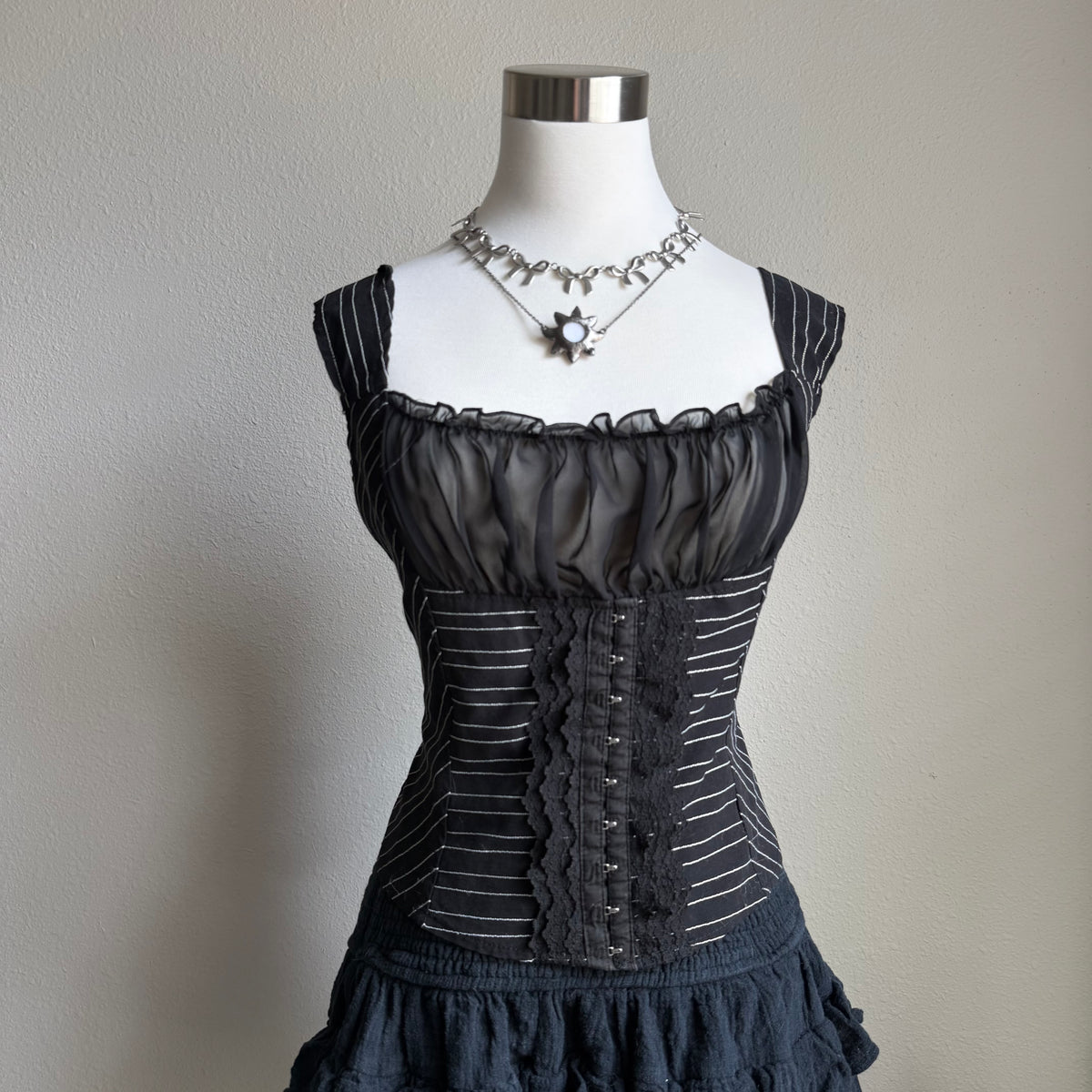 Y2K black pinstripe corset top