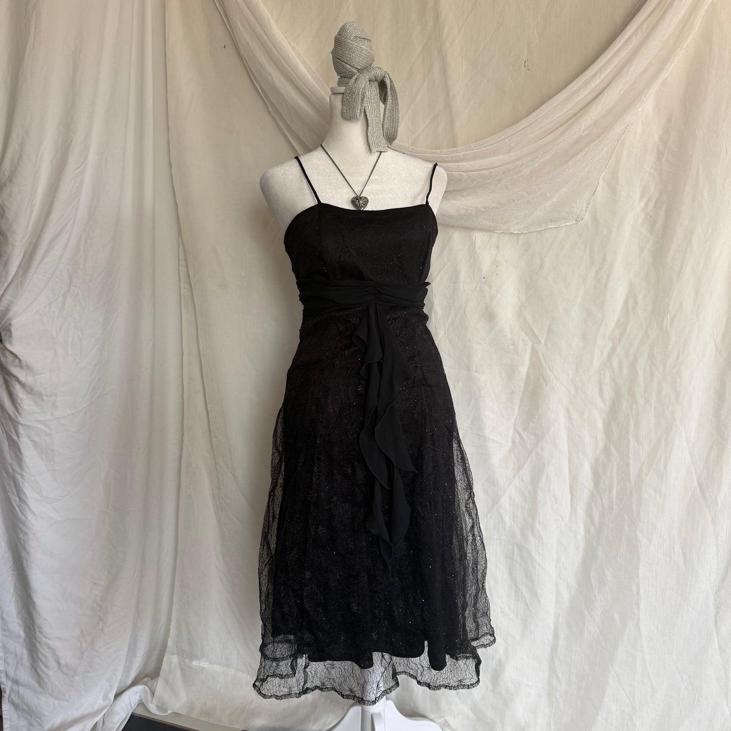 2000s black glitter ruffle dress
